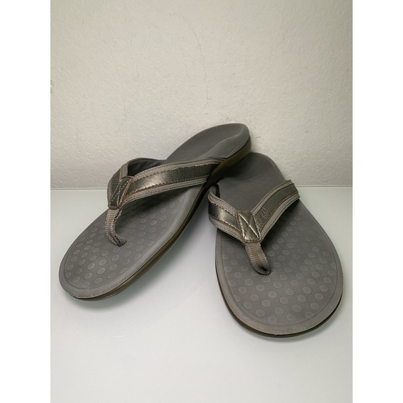 Vionic TIDE II Leather Orthotic Toe Post Flip Flops Sandals Grey Sz. 9 - Picture 1 of 16